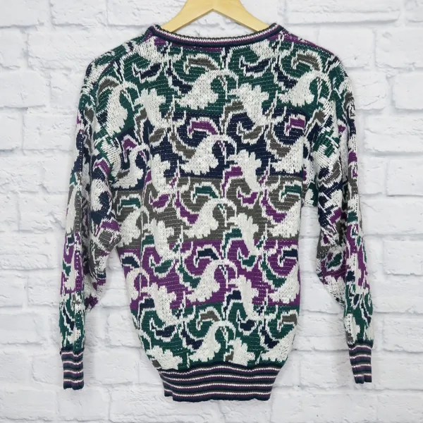 Vintage 80’s Abstract Purple and Green Sweater - Image 5