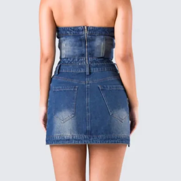 Cider Finesse Brand Georgina Blue Denim Tube Top & Mini Skirt - Image 7
