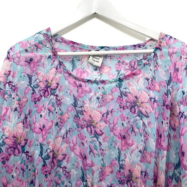 SUNFLOWER Pink Floral Kaftan Cover Up Sheer Summer Dress Boho Coastal Beachy OS - Image 7