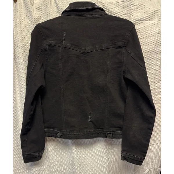 1511 Inc. Women's Distressed Size Medium Black Denim Trucker Pockets‎ - Image 9