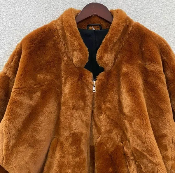 Free People $168 Faux Fur Furry Bomber Jacket Terracotta Golden Brown Size S - Image 8