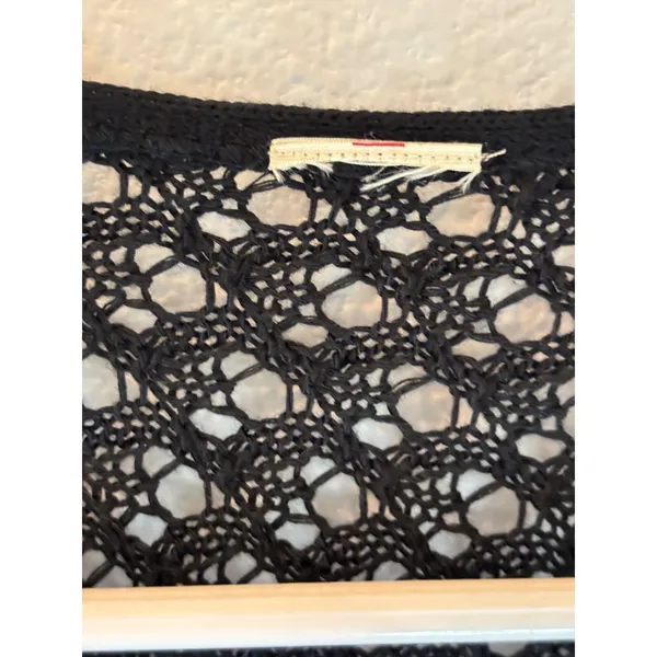 Black‎ Crochet Fringe Cardigan Open Knit Boho Festival Wrap Sweater - Image 3