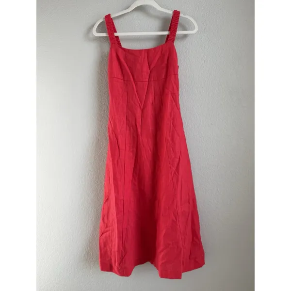 En Creme‎ Red Open Back Midi Dress Square Neck Ramie Cottagecore Boho Sz S - Image 5