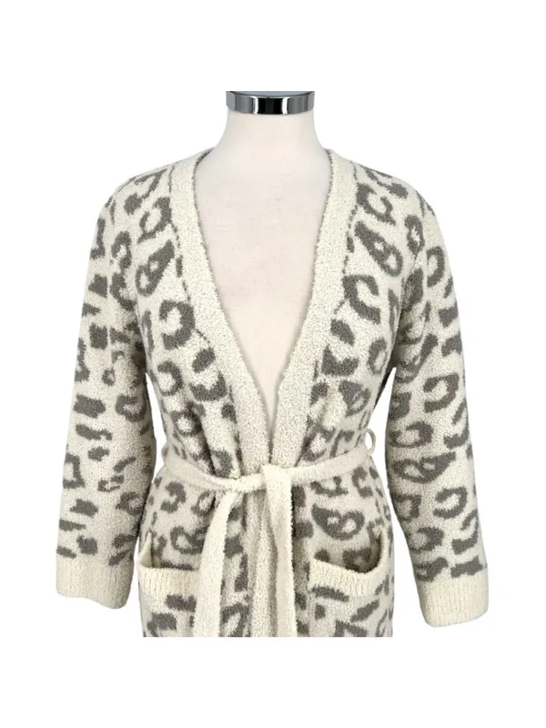 Comfyluxe Leopard Print Luxury Soft Robe Cream Ivory Gray One Size NWT Cozy Core - Image 3