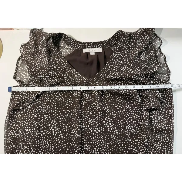 Loft Brown White‎ Polka Dot Flutter Sleeve V-Neck Blouse Top 761461 Womens Med - Image 5