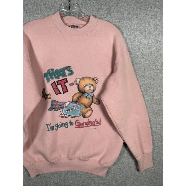 Vintage Grandma Sweatshirt Fruit of the Loom Medium Pink Teddy Bear Long‎ Sleeve - Image 10