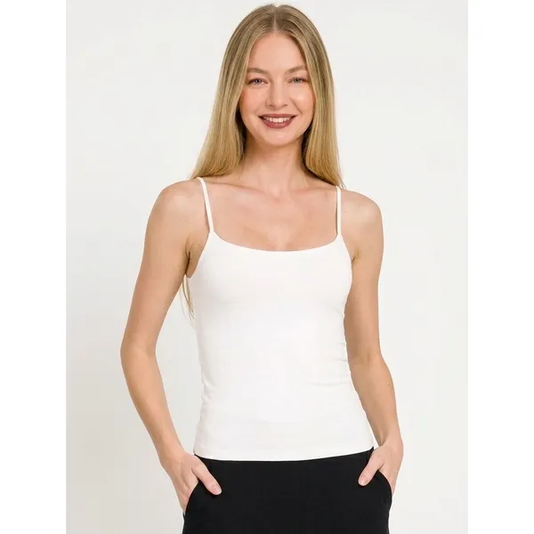 Zenana Double Layered Round Neck Spaghetti Cami - White - Small - Image 3