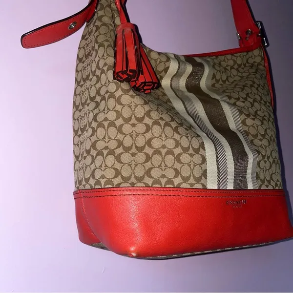 Coach 19918 Legacy Signature Stripe Duffle Bag Red - Image 3