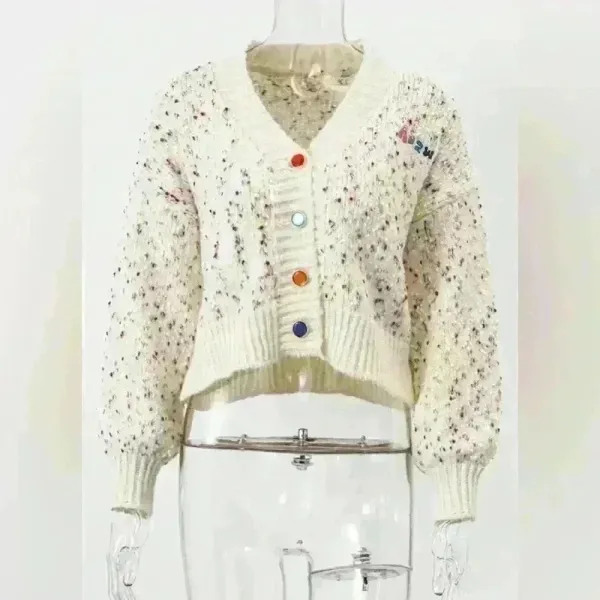 Melange V Neck Knit‎ Cardigan K Pop Style Chunky Multicolor K Pop Coquette Fall - Image 3