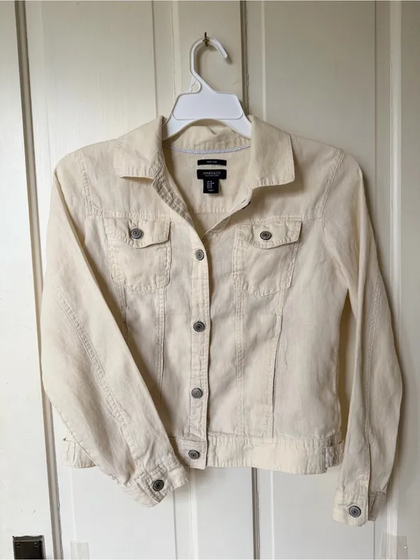 Jones New york Off-White Linen-Blend Jean Jacket - Image 4