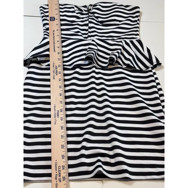 Pitaya Women Strapless Peplum Dress Retro Black & White Stripe size M - Image 6