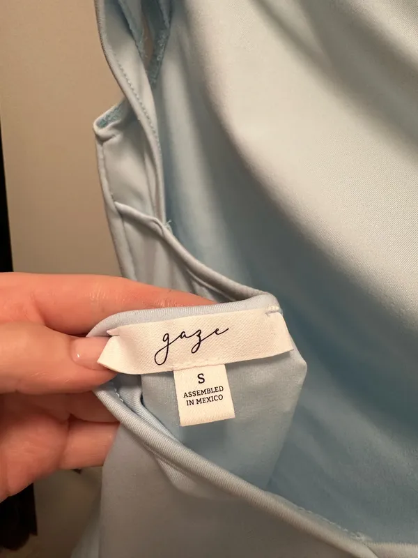 Light Blue High Neck Open Back Top  - Image 2