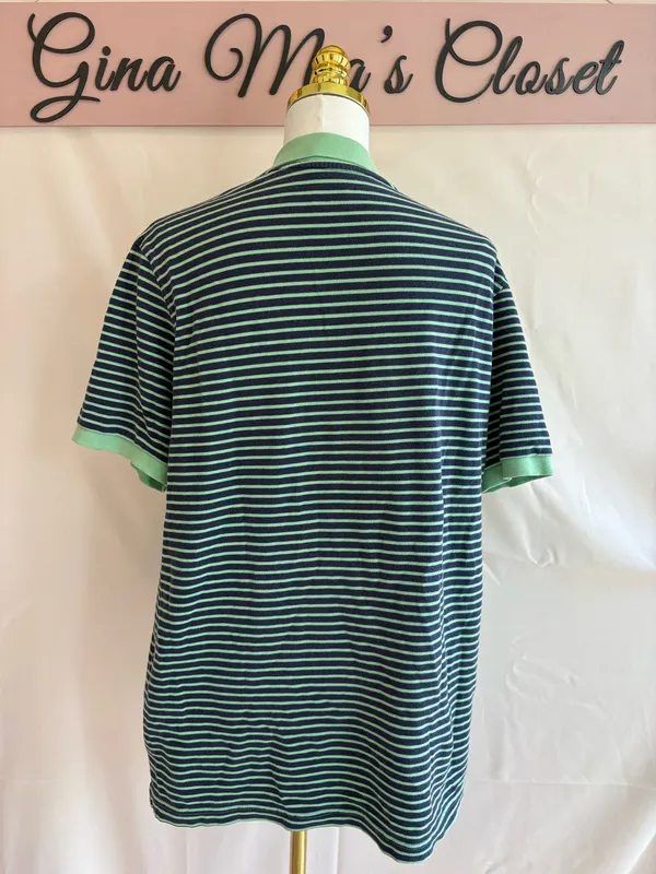 Men's Merona Striped Polo Shirt Size L/G Navy and Green - Image 2
