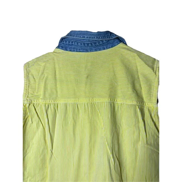 Women’s Yellow Embroidered Flower Sleeveless button‎ front shirt - Image 7