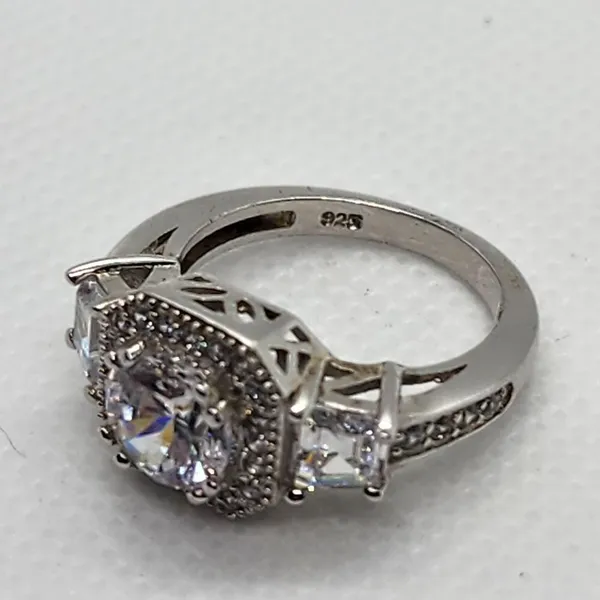 Sterling Silver Round Cubic Zirconia Halo Art Deco Ring (5) - Image 10