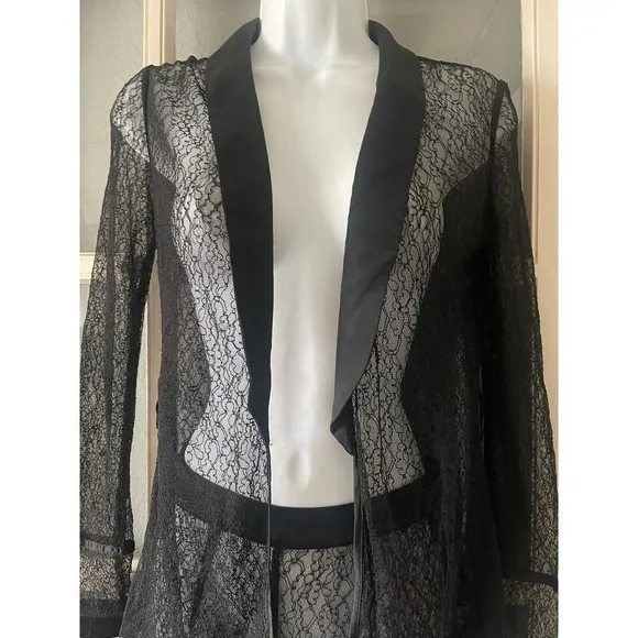 House Of CB London SHEER BLACK LACE TUXEDO AND TROUSERS TWO PIECE SET - Image 9