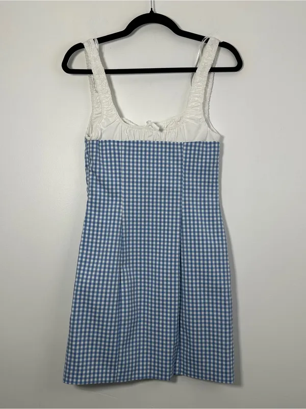 Zara Blue White Gingham Mini Dress XS Bustier Corset Cottagecore NWT - Image 3