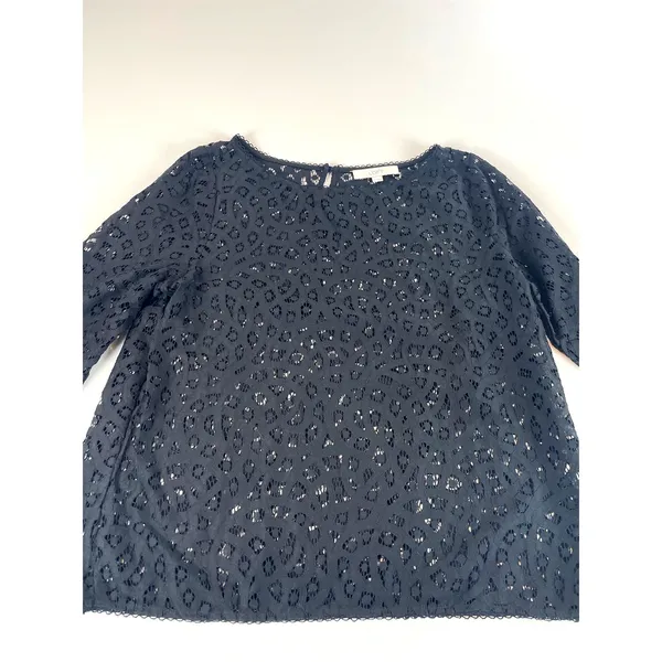 LOFT Black Lace Sheer Long‑Sleeve Top Size L - Image 4