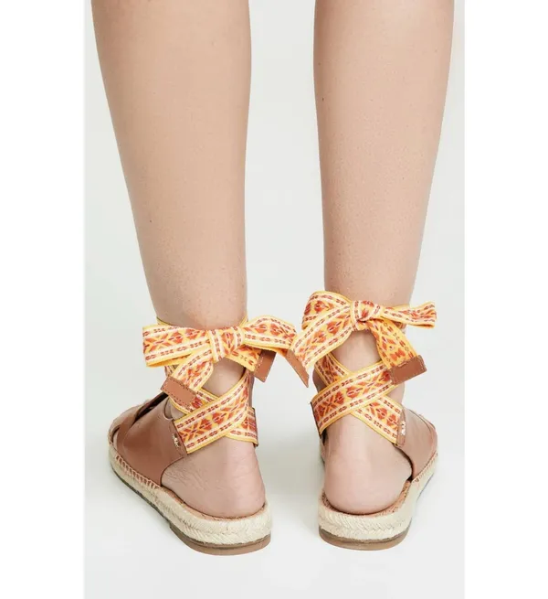 Sam Edelman Alisha Espadrille Leather Flat Sandals Ankle Tie Size 7 - Image 2