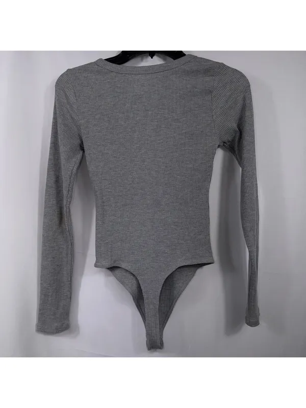 American Eagle Small Gray Ribbed Henley Bodysuit Long Sleeve - Image 7