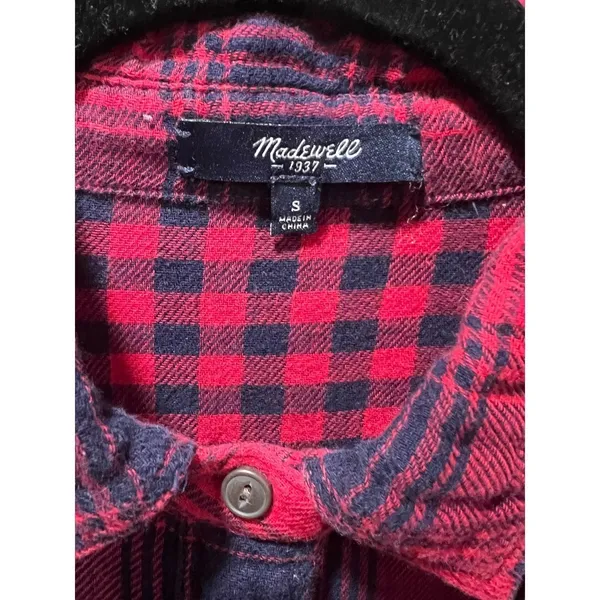 Madewell Red Plaid Ex-Boyfriend Flannel 90s Grunge Small - Image 5
