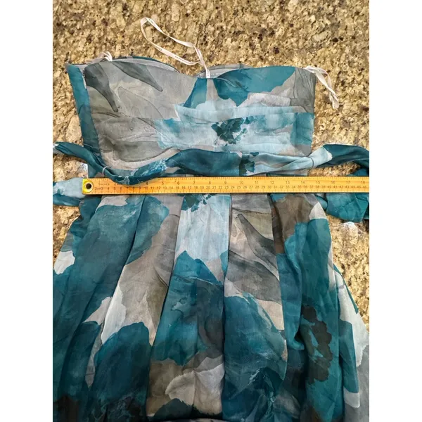 New Donna Karan Floral Strapless Fit & Flare Gown In Green Blue Size 6 $349 - Image 9