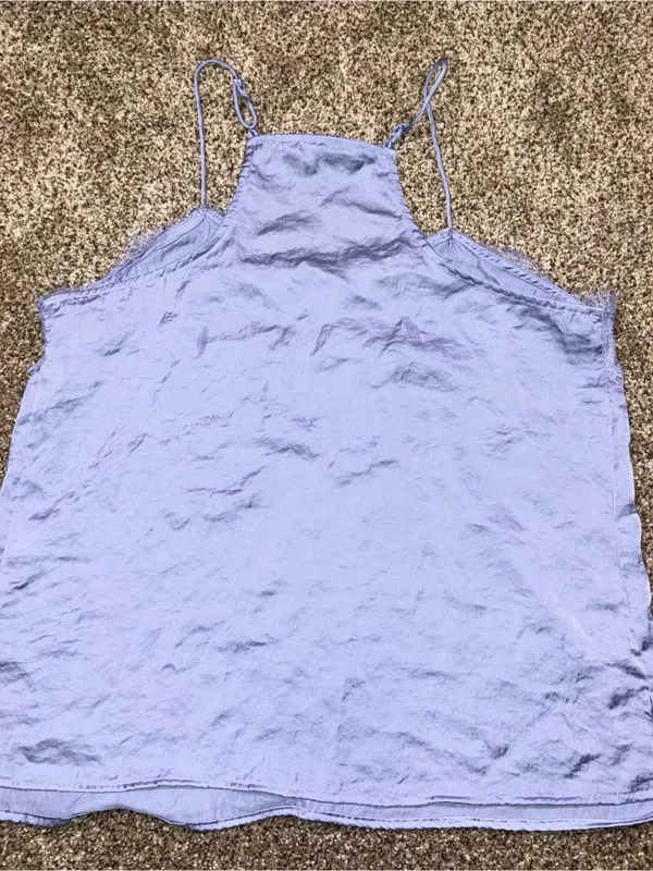 Nine West Blue Lace Trim Spaghetti Strap Tank Top Satin Style Medium - Image 3