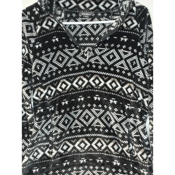 Eddie Bauer Women's Aztec 1/4 Zip Long Sleeve Fleece Pullover Size L Black - Image 5