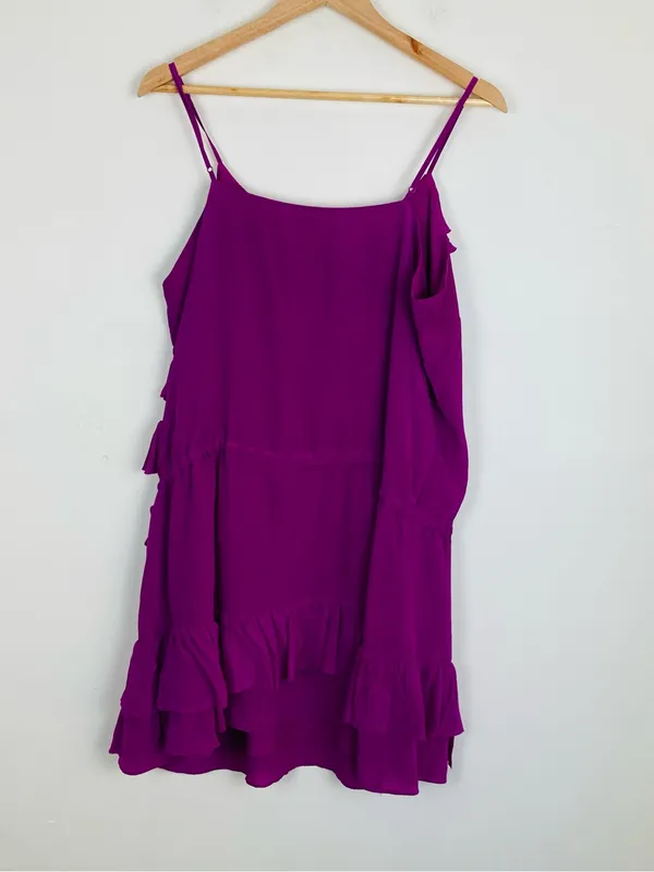 Banana Republic Purple Fuchsia Silk Ruffle Tank Mini Dress Drawstring Waist. XL - Image 3