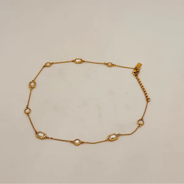 Kate Spade New York Gold Tone Clear Crystal Station Necklace Emerald & Round Cut - Image 3