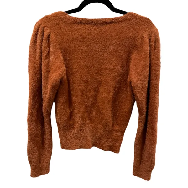 ASTR The Label Square Neck Fuzzy Crop Sweater in Rust - Image 2