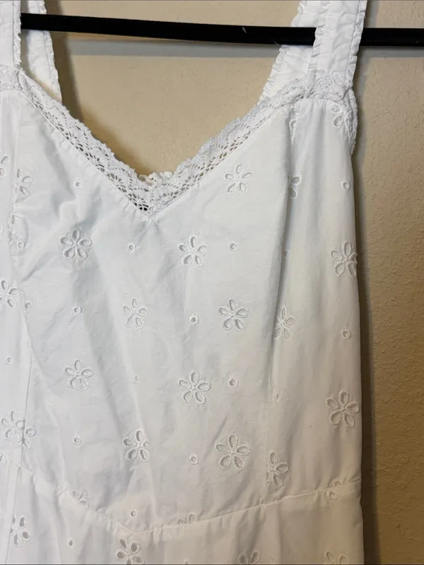 PAIGE‎ Pallas Eyelet Midi Dress White Cotton Sleeveless Size 8 - Image 5