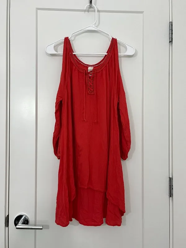 L*Space Large Red Cold Shoulder Lace-Up Tunic Dress / Cover-Up - Image 6