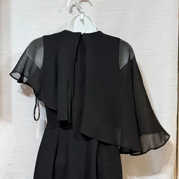 Calvin Klein Womens Black Asymmetrical Cape Sheath Dress Petite 0P CD8C1664 - Image 4