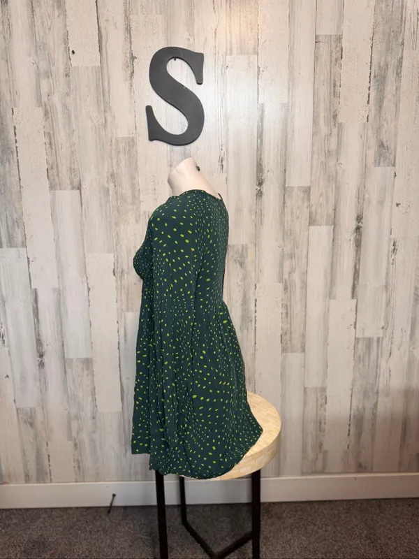 BP Nordstrom Dark Green Polka Dot Long Sleeve Smocked Mini Dress Womens Small Bo - Image 3