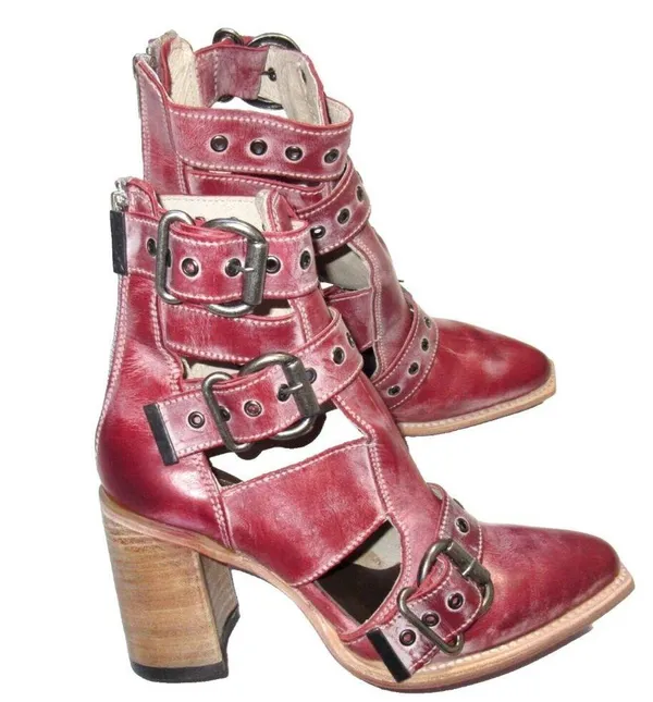 NEW Freebird by Steven Malena Joplin in Red Leather Ankle Buckle Heel Boot 10 - Image 9