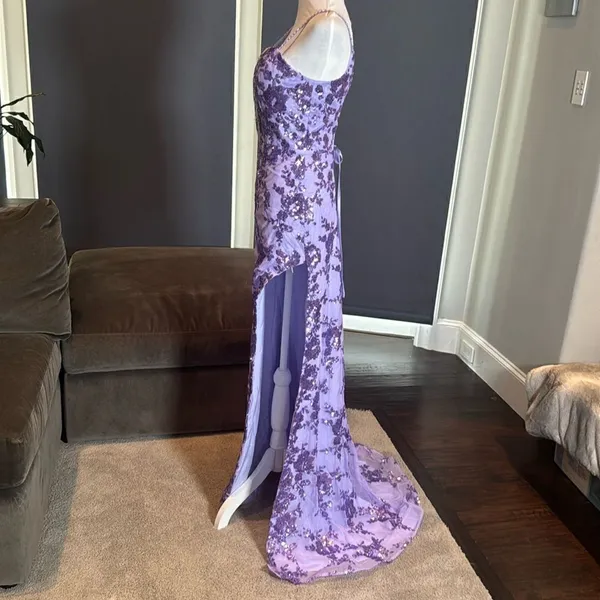 SOLD Purple Mermaid Fit Prom Party Dress Sparkly Sequins Lace Up Back Size 2 - Image 6