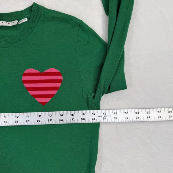 Trina Turk Womens Green‎ 100% Merino Wool Heart Graphic Pullover Sweater Small - Image 4