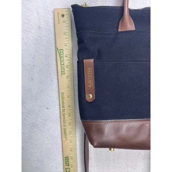 R.Riveter Black Canvas & Brown Leather Crossbody‎ Tote Bag American Handmade - Image 9