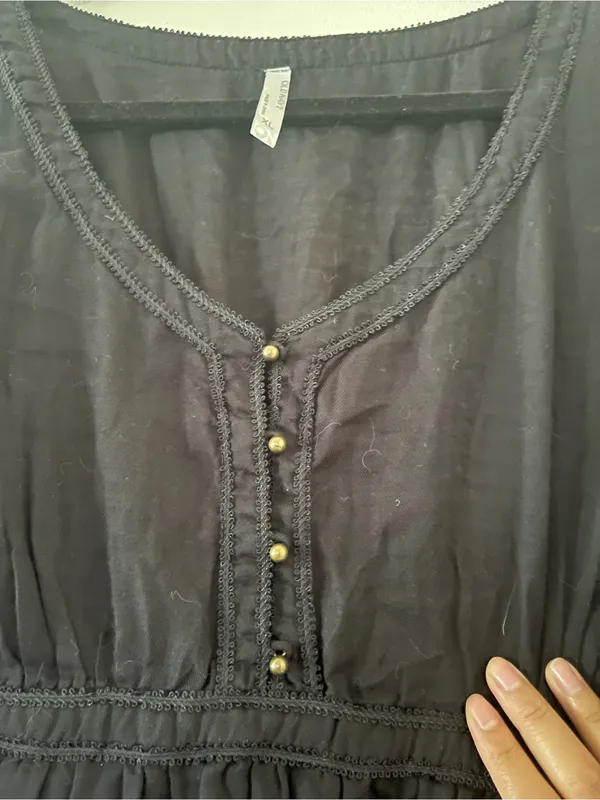 Vintage Old Navy Black 100% Cotton Peasant Mini Dress XL Empire Waist Cottage - Image 3