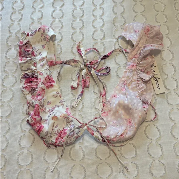For‎ Love & Lemons Taylor Pink Floral Ruffle Crop Top size XS NWT - Image 4