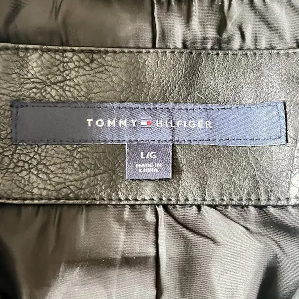 Tommy Hilfiger Faux Leather Moto Jacket Women Large Black 90s Off‎ Duty Classic - Image 4