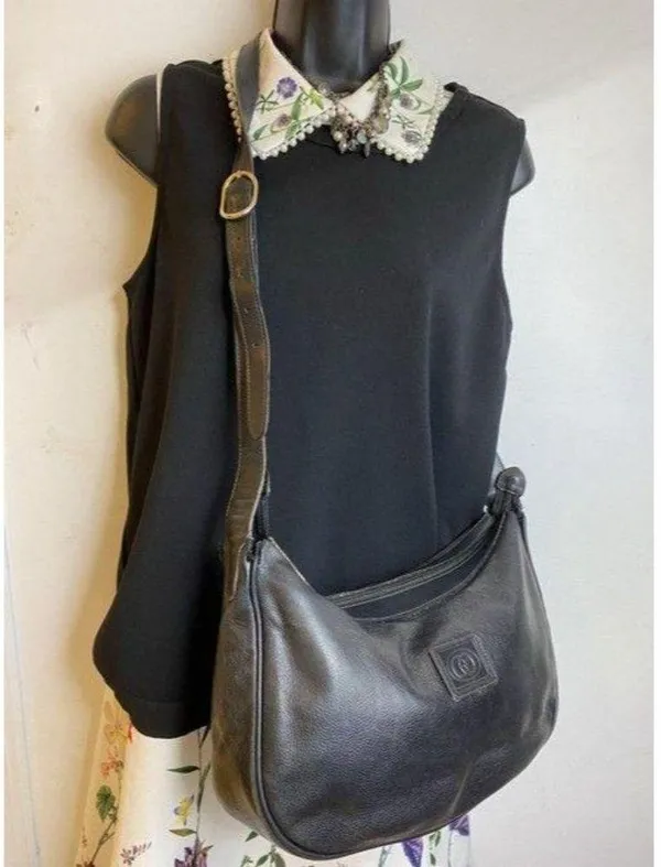 gucci vintage shoulder black leather cross body ba - Image 6