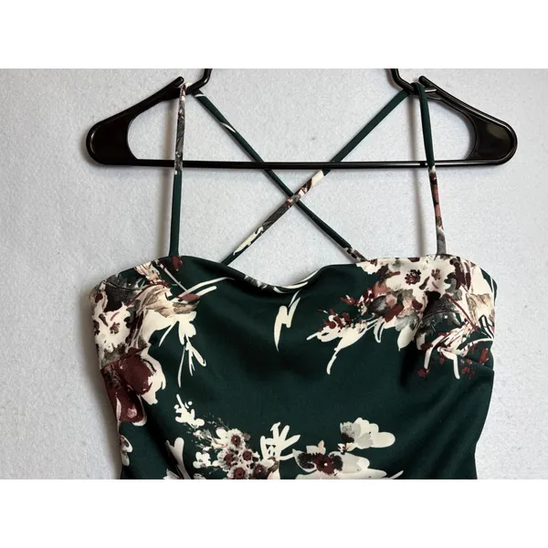 Windsor Green Floral Cowl Neck Ruffle Slit Midi Dress NWT Medium - Image 6