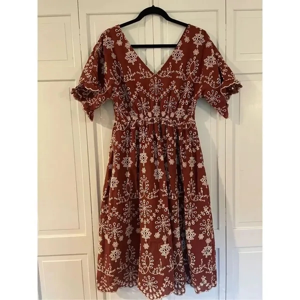 BB Dakota Steve Madden rust eyelet midi dress m - Image 7