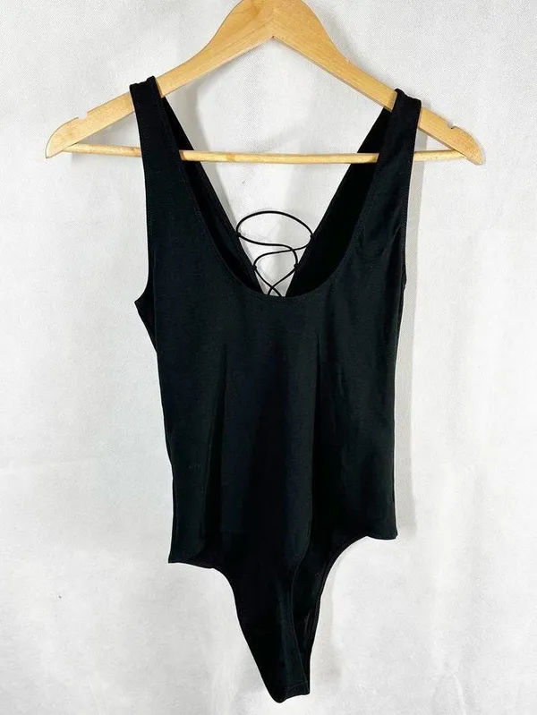 Aritzia Wilfred Free Black Thong Bodysuit Laced Up Size Medium - Image 2