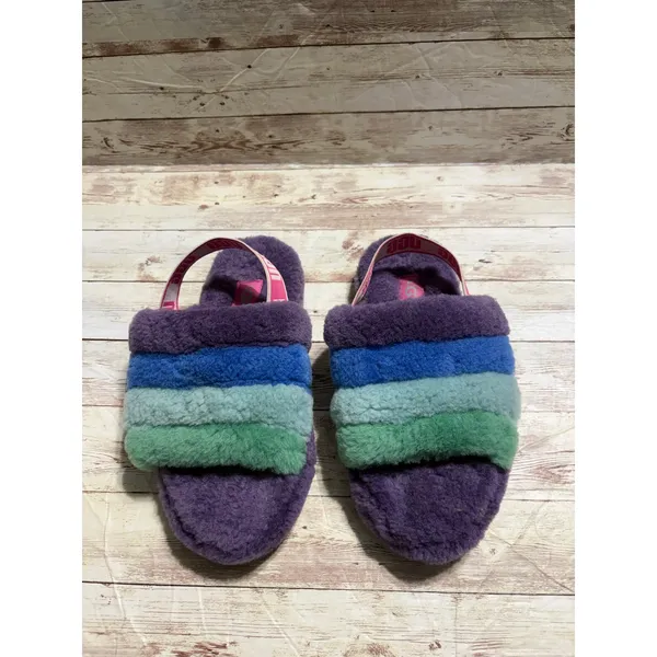 UGG Fluff Yeah Purple Stripe Slide Slippers Youth Size 4 EU 36 Women's 5.5 Plush - Image 3