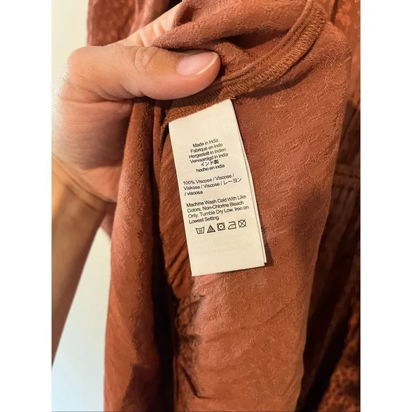Madewell Mockneck Ruffle Hem Mini Dress Cheetah Jacquard Smocked Brown Copper M - Image 7