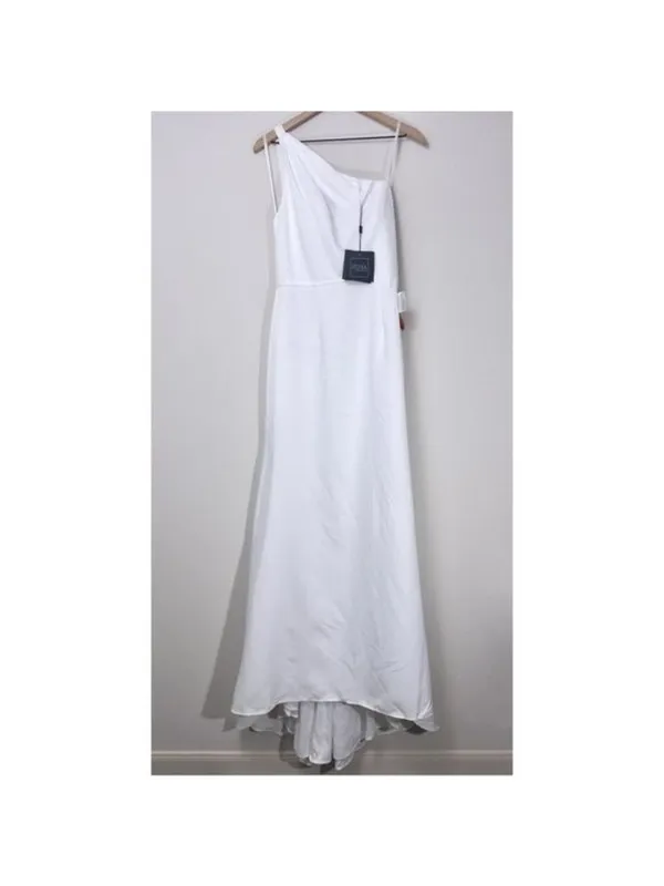 NWT Ieena Mac Duggal One Shoulder Double Strap Gown 8 White Bridal Formal 26266 - Image 4