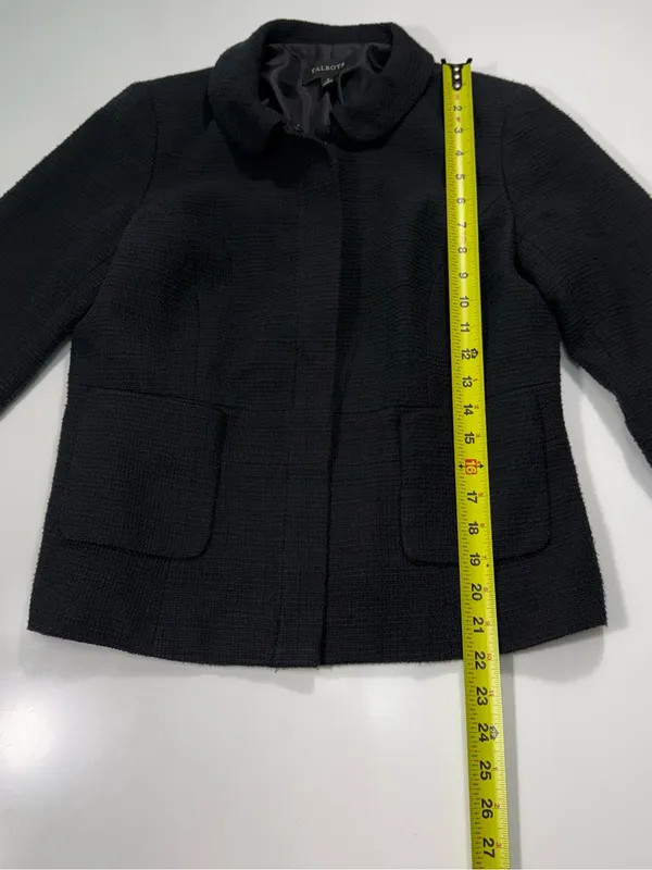 Talbots 100% Cotton Black Zip-Front Textured Blazer Size 6 - Image 3